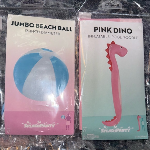 Splash Other - Splash Jumbo Beach Ball and Pink Dino Pool Noodle